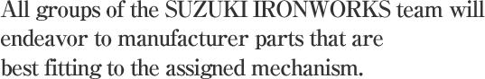 All groups of the SUZUKI IRONWORKS team will endeavor to manufacturer parts that are best fitting to the assigned mechanism.